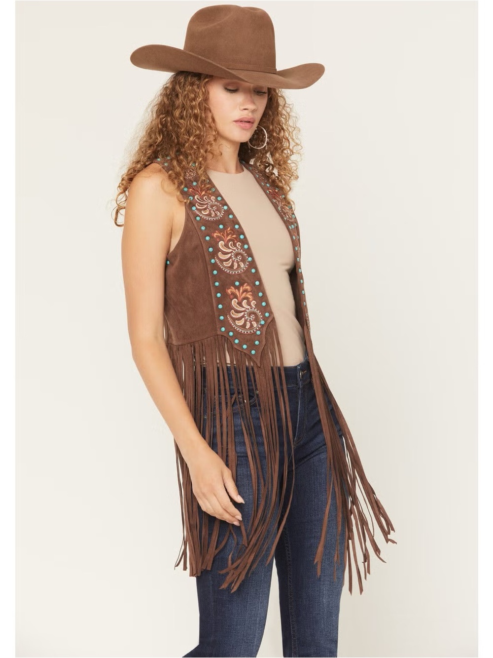 SHYANNE WOMEN'S SIMPSON EMBELLISHED FRINGE FAUX SUEDE VEST